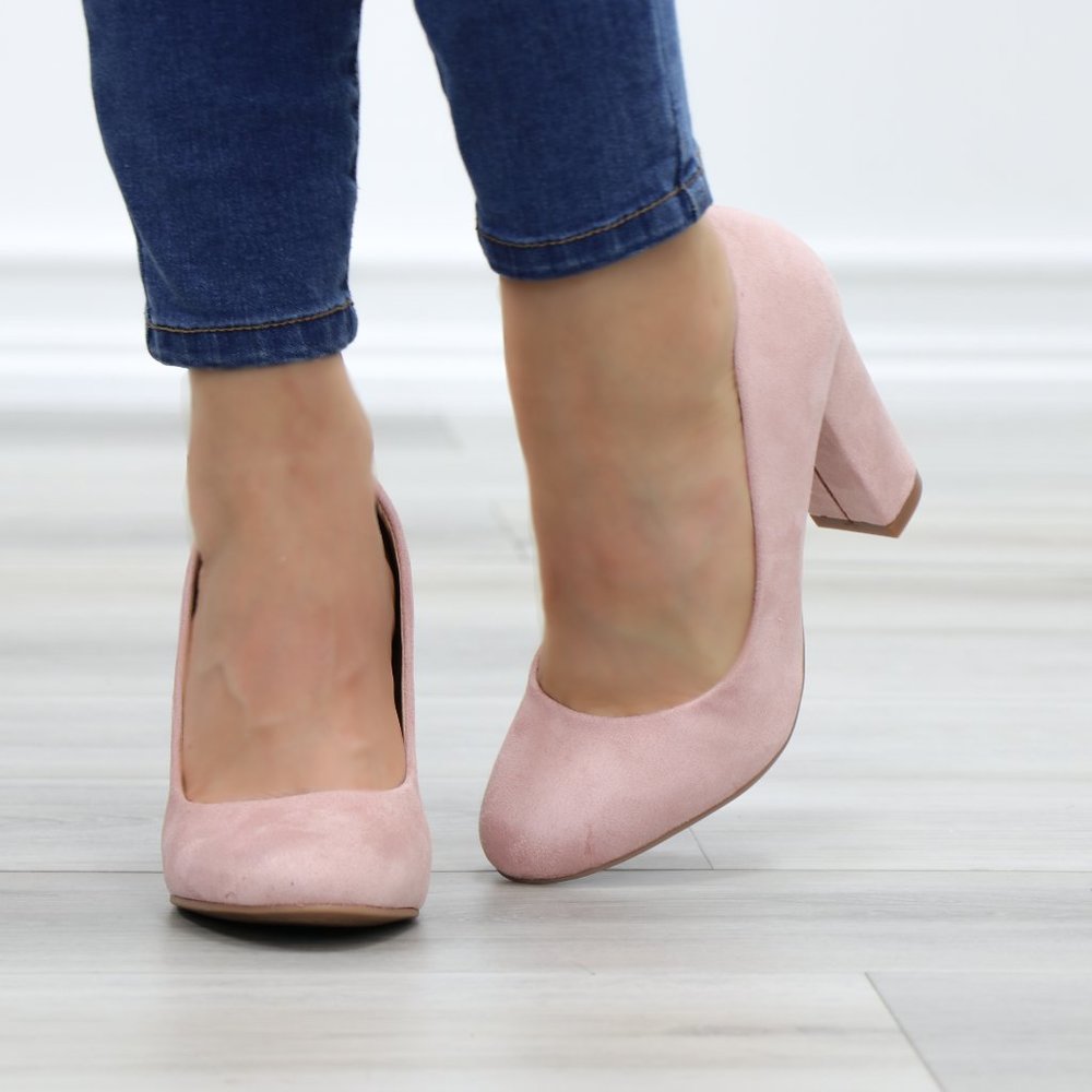 Rose Faux Suede Slip On Block High Heel Pumps - Picture 5 of 10